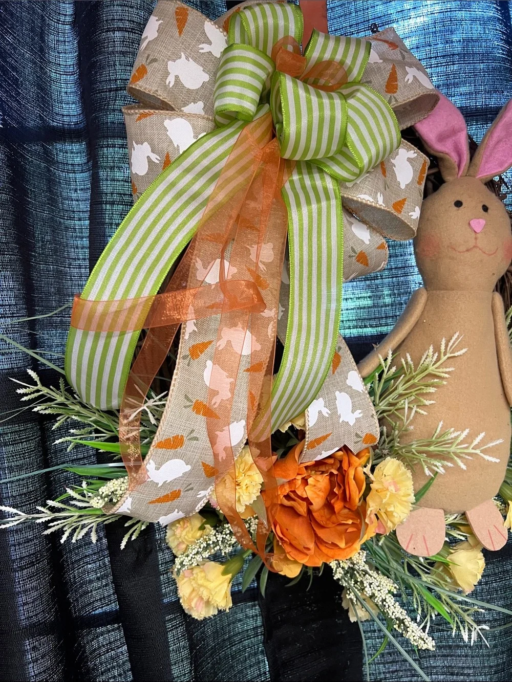 Easter Bunny Spring Wreath with Orange & Green Accents